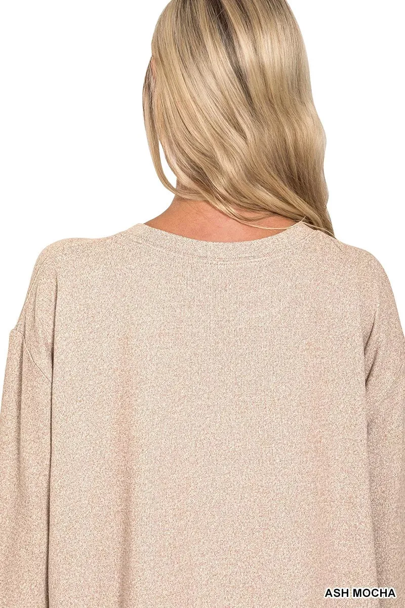 Zenana Soft Melange Long Sleeve Tee and Shorts Set sold by Charming Charlie product image thumbnail 5