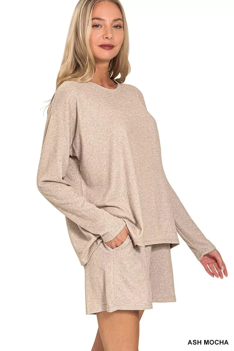 Zenana Soft Melange Long Sleeve Tee and Shorts Set sold by Charming Charlie product image thumbnail 2
