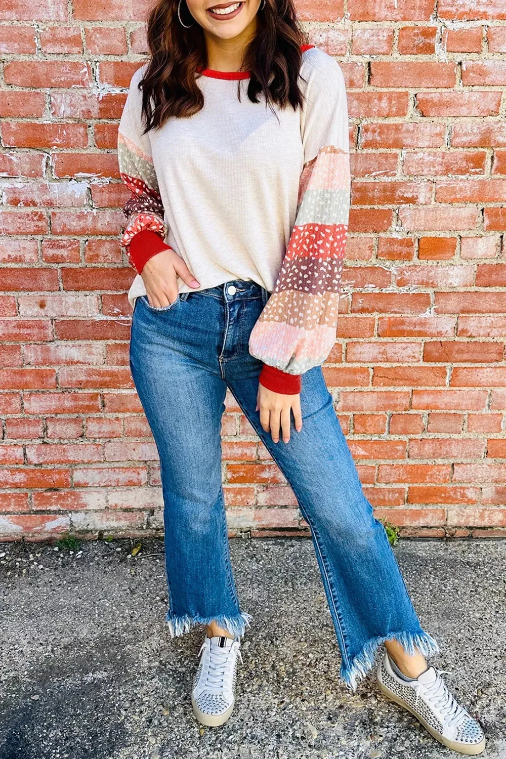 Striped Sleeve Round Neck Blouse sold by Charming Charlie product image thumbnail 3