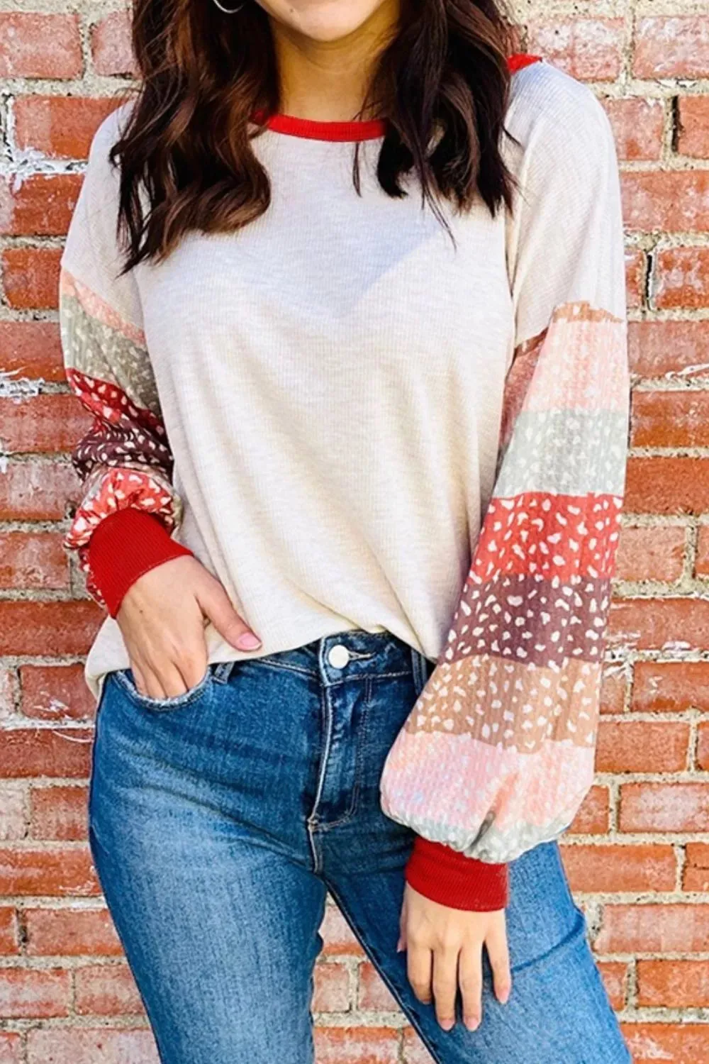 Striped Sleeve Round Neck Blouse sold by Charming Charlie product image thumbnail 2