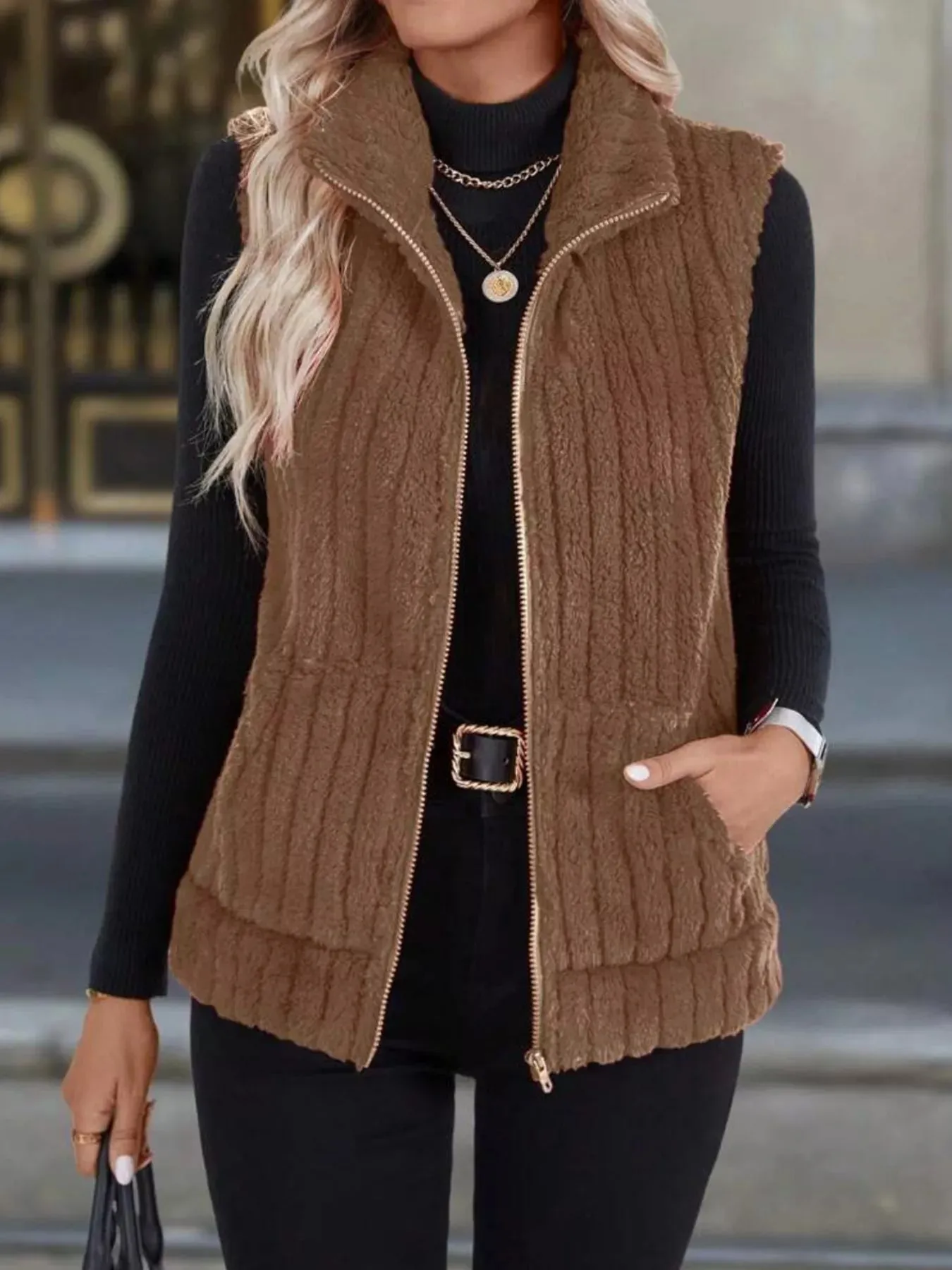 Full Size Fleece Zip-Up Vest Coat Plus Size sold by Charming Charlie product image thumbnail 4