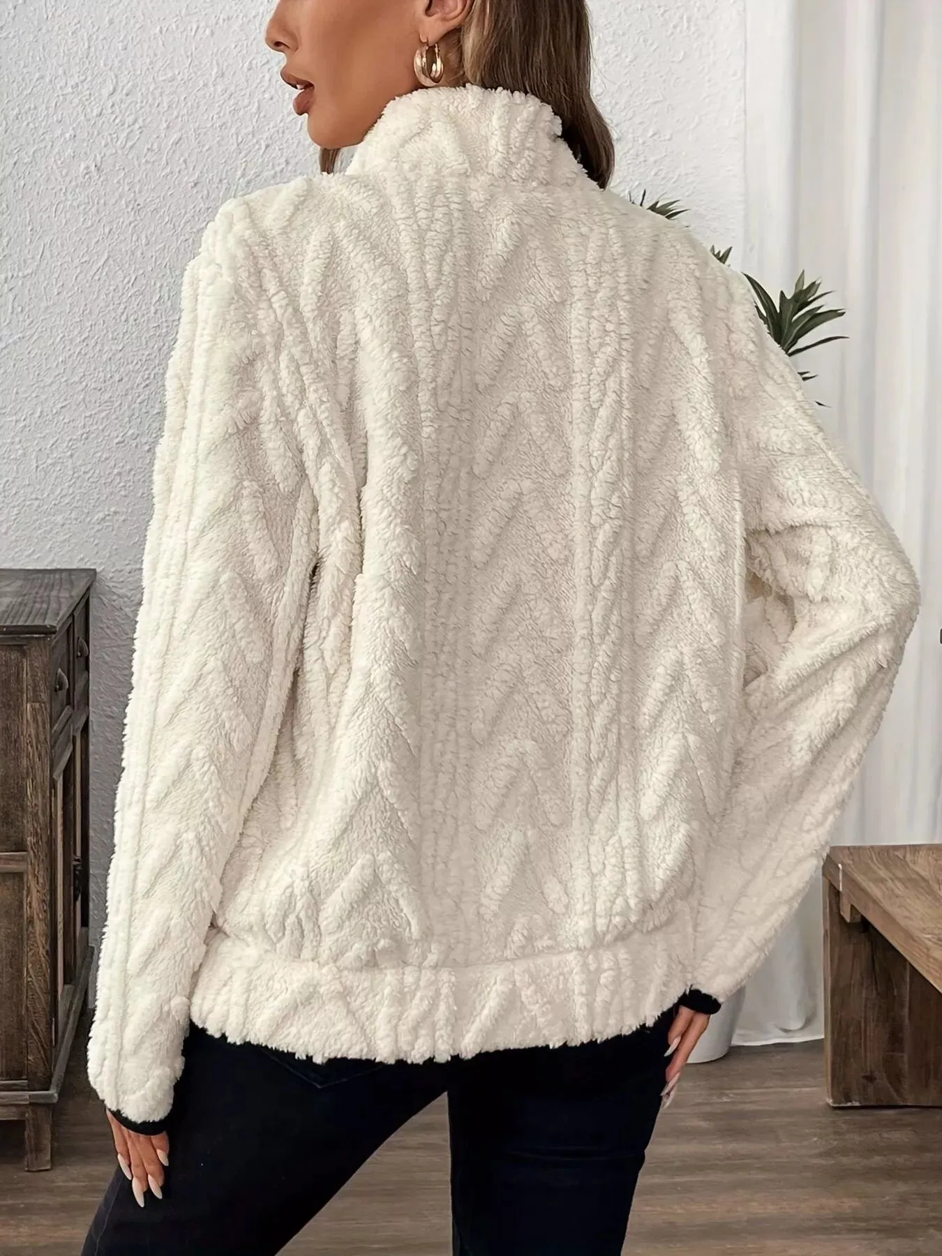 Full Size Sherpa Half Zip Sweatshirt Plus Size sold by Charming Charlie product image thumbnail 3
