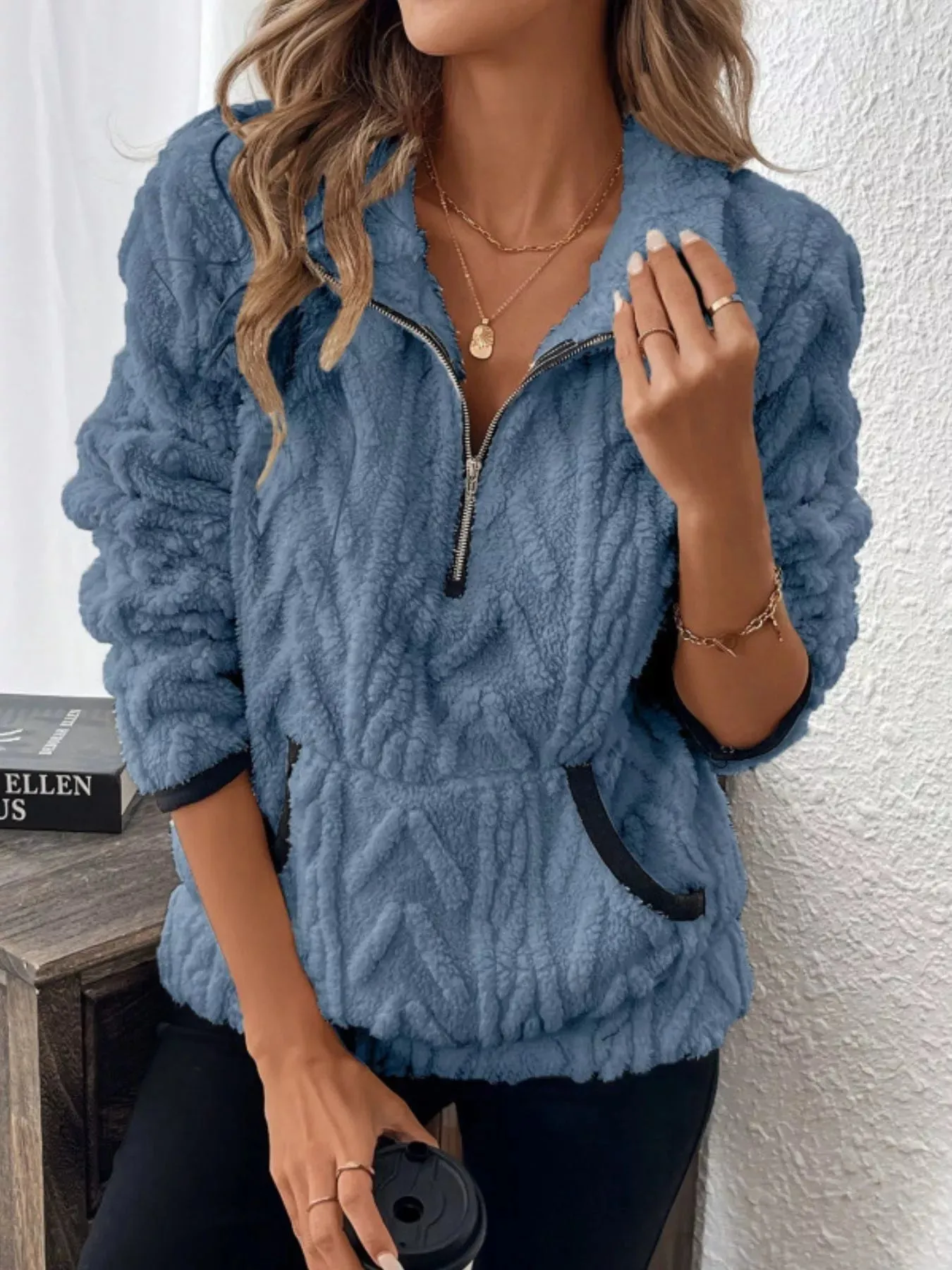 Full Size Sherpa Half Zip Sweatshirt Plus Size sold by Charming Charlie product image thumbnail 4