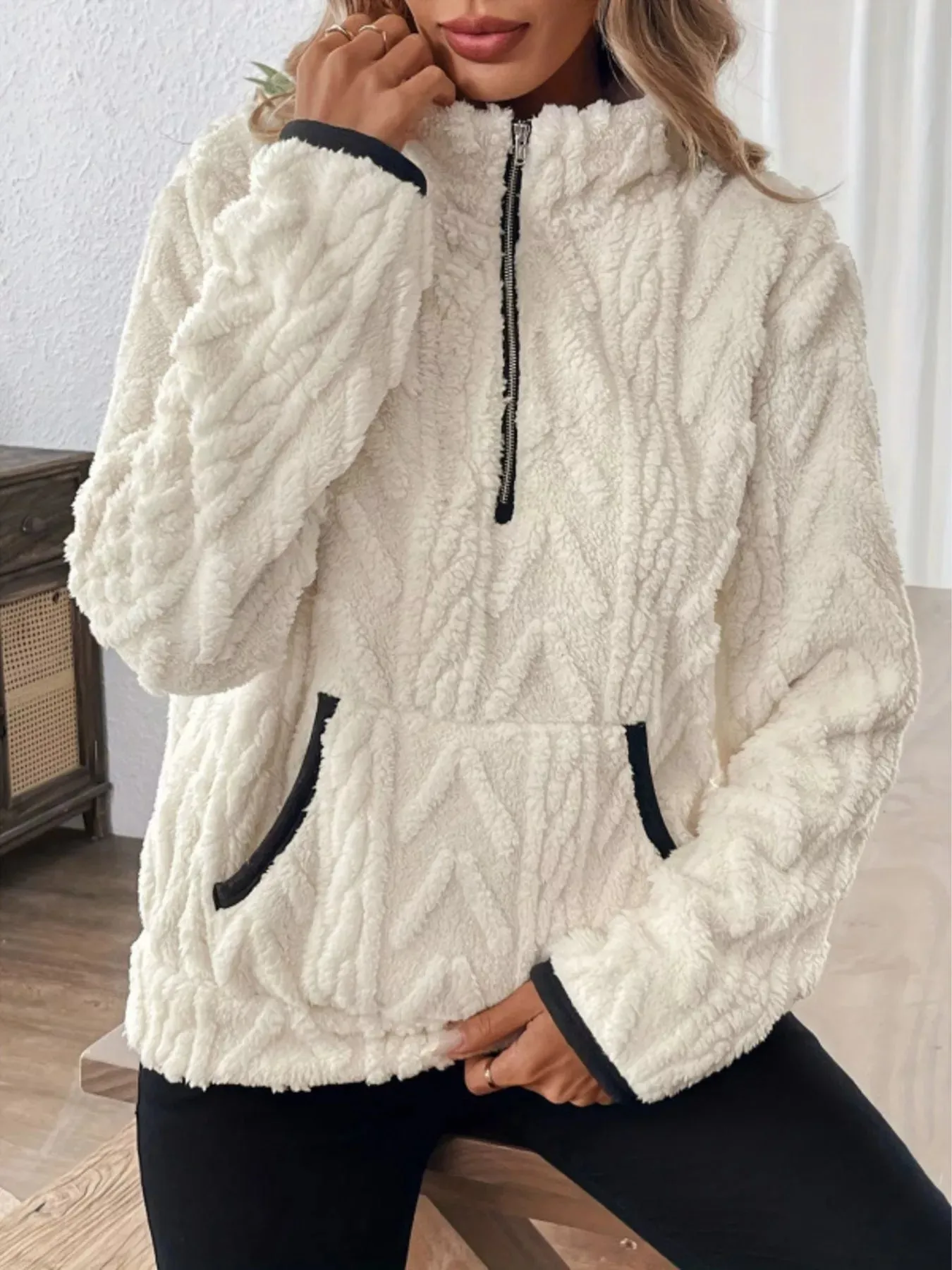 Full Size Sherpa Half Zip Sweatshirt Plus Size sold by Charming Charlie product image thumbnail 2