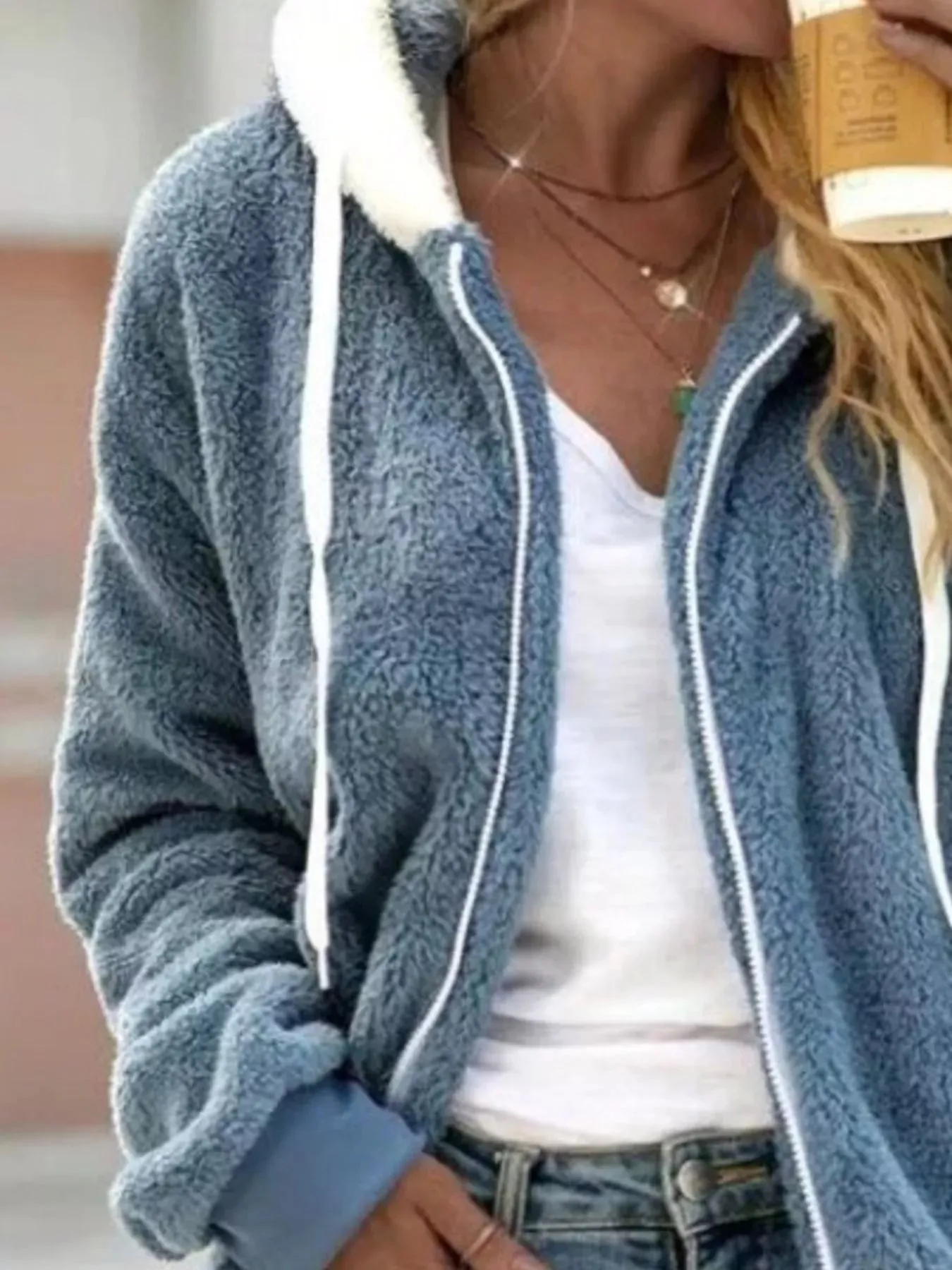 Full Size Cozy Fleece Zip-Up Hooded Jacket Plus Size sold by Charming Charlie product image thumbnail 2