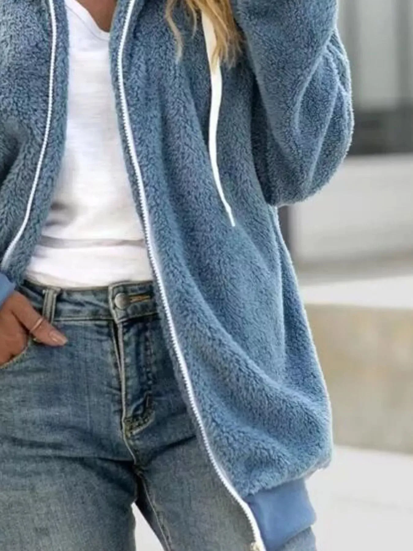 Full Size Cozy Fleece Zip-Up Hooded Jacket Plus Size sold by Charming Charlie product image thumbnail 3