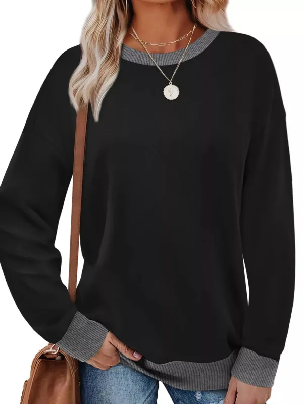 Contrast Trim Crew Neck Casual Sweatshirt sold by Charming Charlie