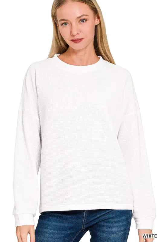 Zenana Double Knit Round Neck Long Sleeve Top sold by Charming Charlie