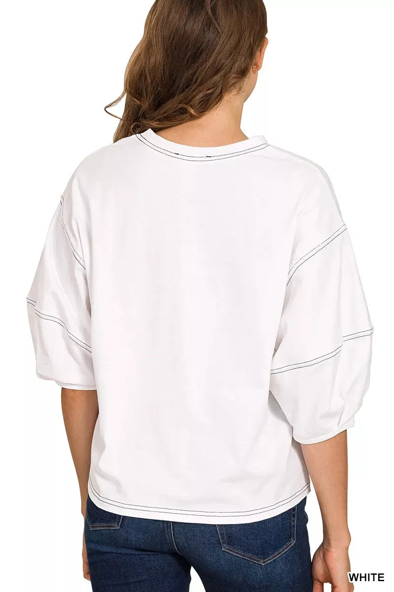 Zenana Balloon Sleeve Top with Contrast Stitching sold by Charming Charlie product image thumbnail 3