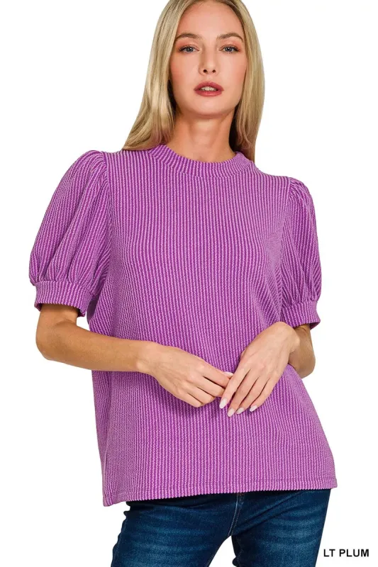 Zenana Raised Rib Puff Sleeve Top sold by Charming Charlie