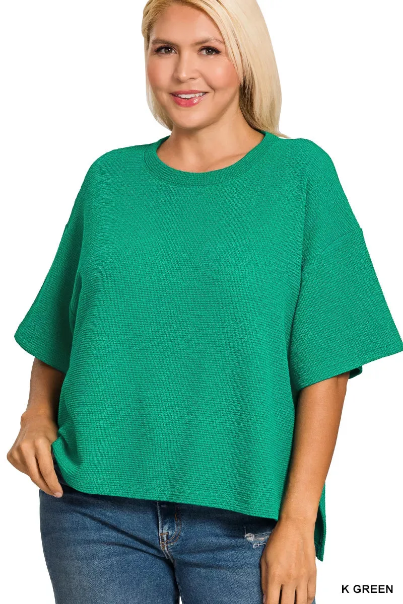 Zenana Full Size Double Knit Side Slits Hi Low Short Sleeve Top Plus Size sold by Charming Charlie product image thumbnail 3