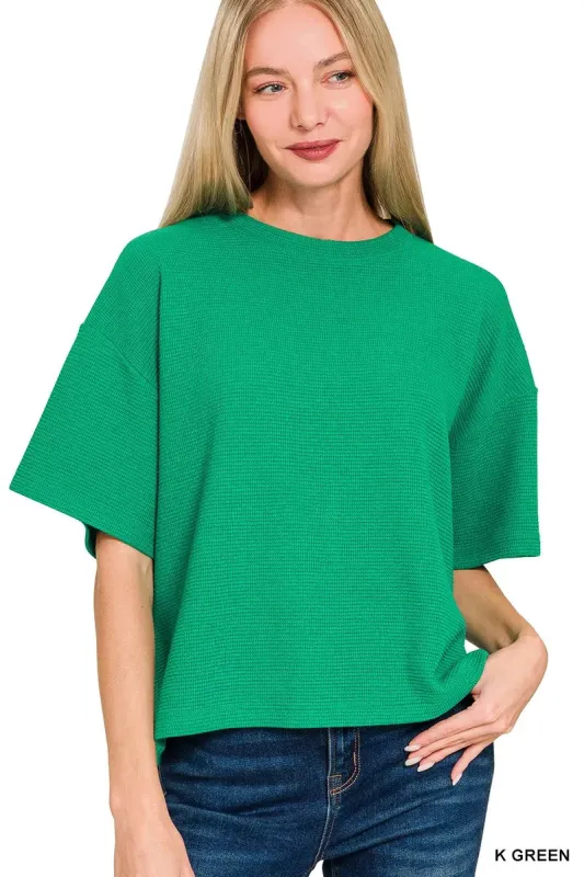 Zenana Full Size Double Knit Side Slits Hi Low Short Sleeve Top Plus Size sold by Charming Charlie