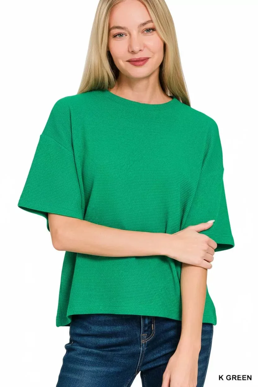Zenana Full Size Double Knit Side Slits Hi Low Short Sleeve Top Plus Size sold by Charming Charlie product image thumbnail 2
