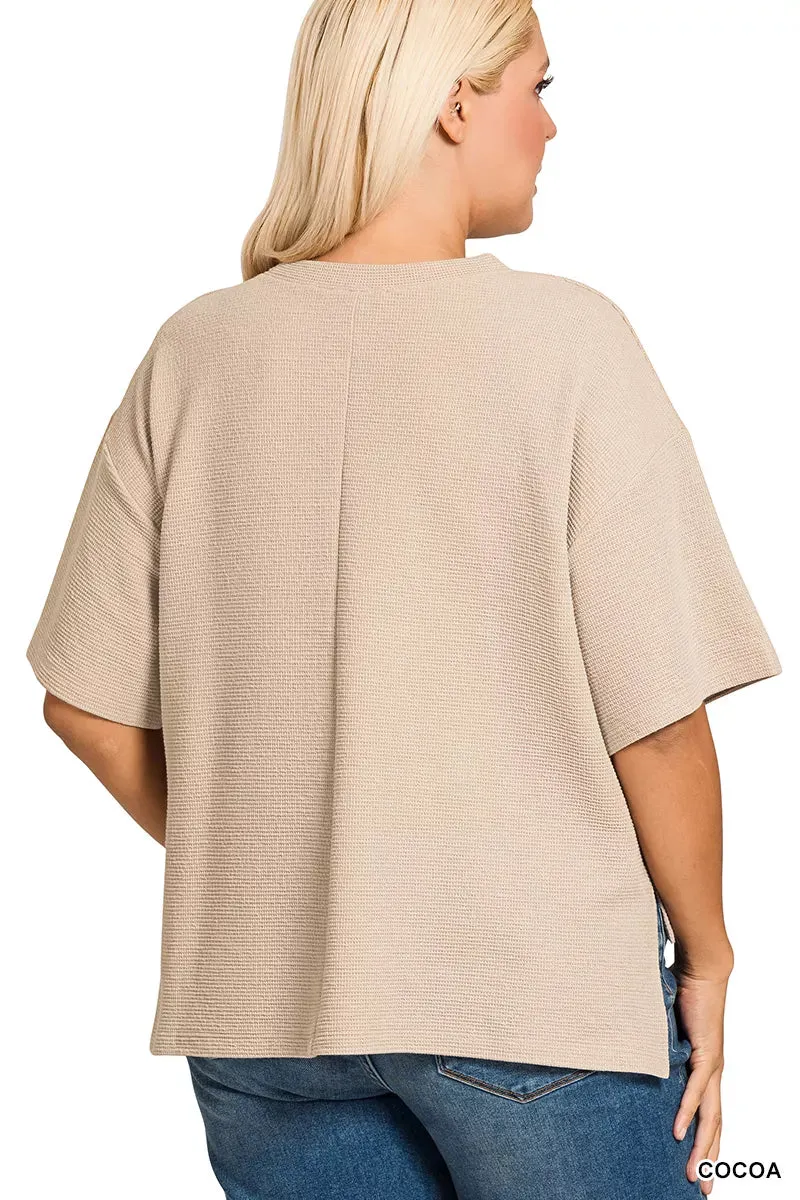 Zenana Full Size Double Knit Side Slits Hi Low Short Sleeve Top Plus Size sold by Charming Charlie product image thumbnail 4
