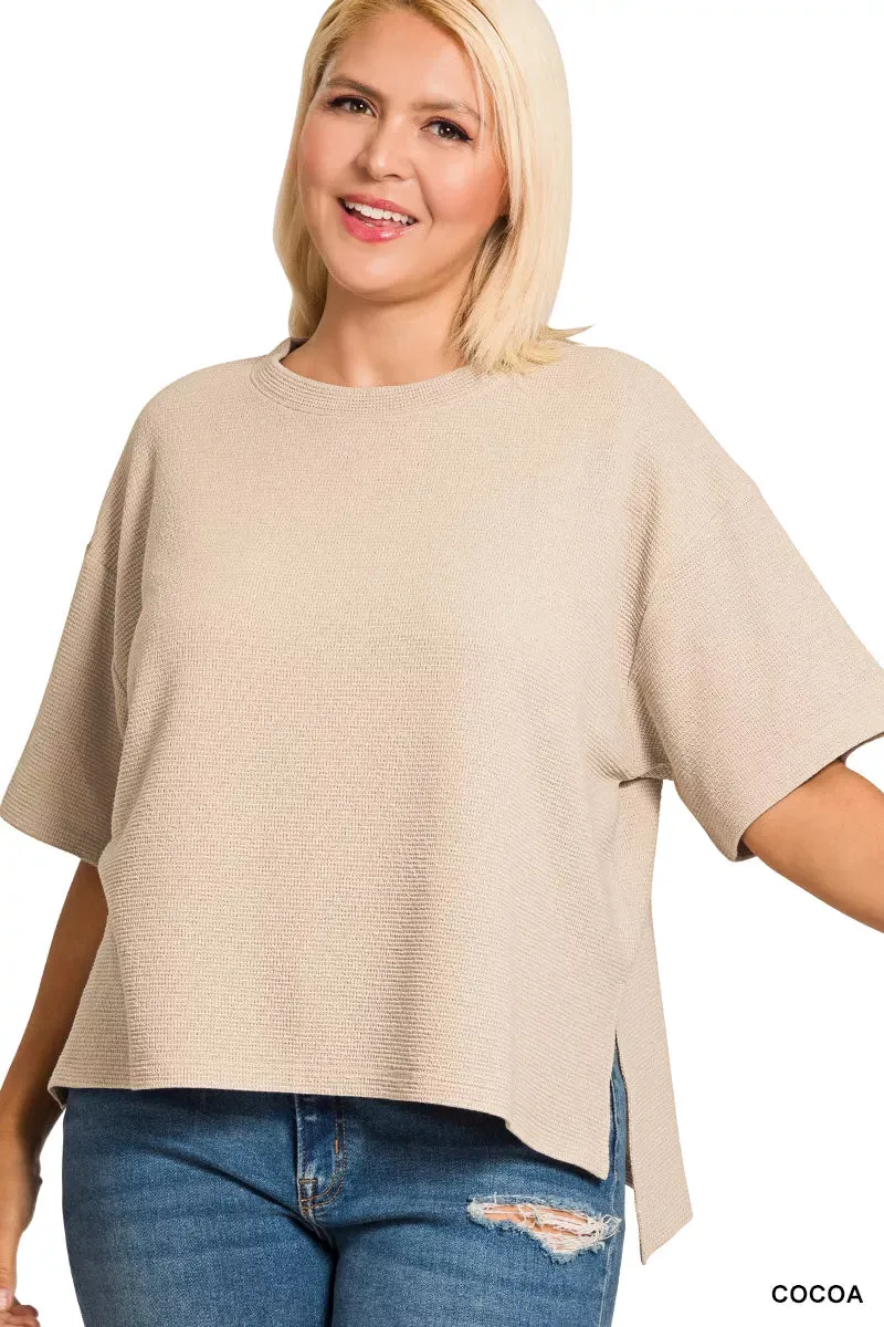 Zenana Full Size Double Knit Side Slits Hi Low Short Sleeve Top Plus Size sold by Charming Charlie product image thumbnail 2
