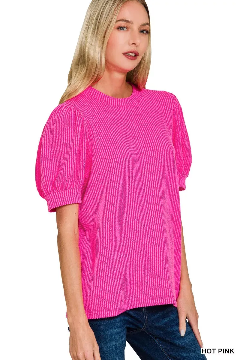 Zenana Raised Rib Puff Sleeve Top sold by Charming Charlie product image thumbnail 2
