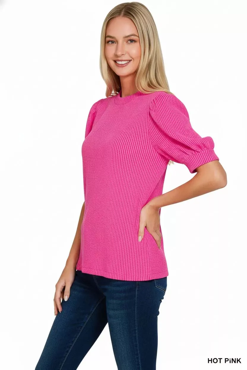 Zenana Raised Rib Puff Sleeve Top sold by Charming Charlie product image thumbnail 3