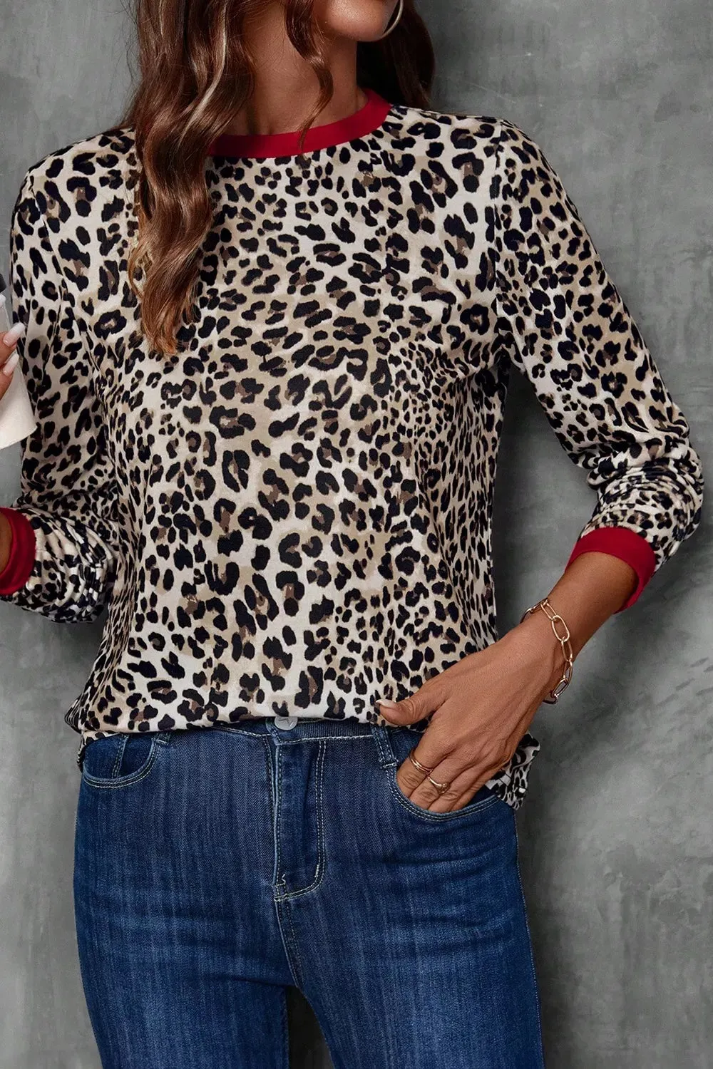 Leopard Print Long Sleeve Blouse sold by Charming Charlie product image thumbnail 4