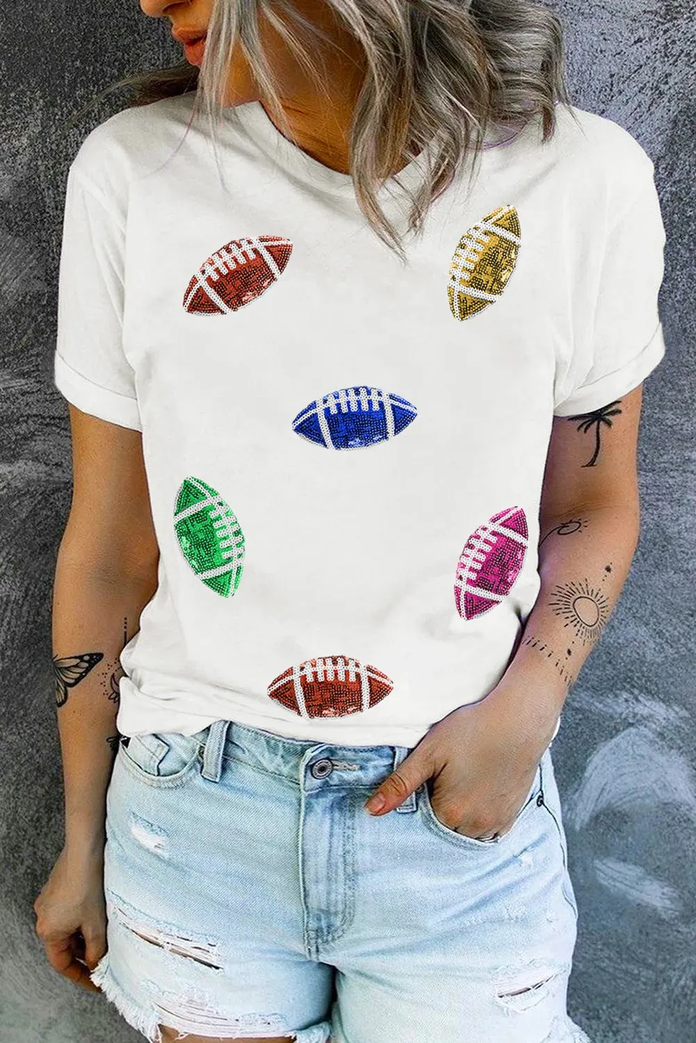 Sequin Football Round Neck Short Sleeve T-Shirt sold by Charming Charlie