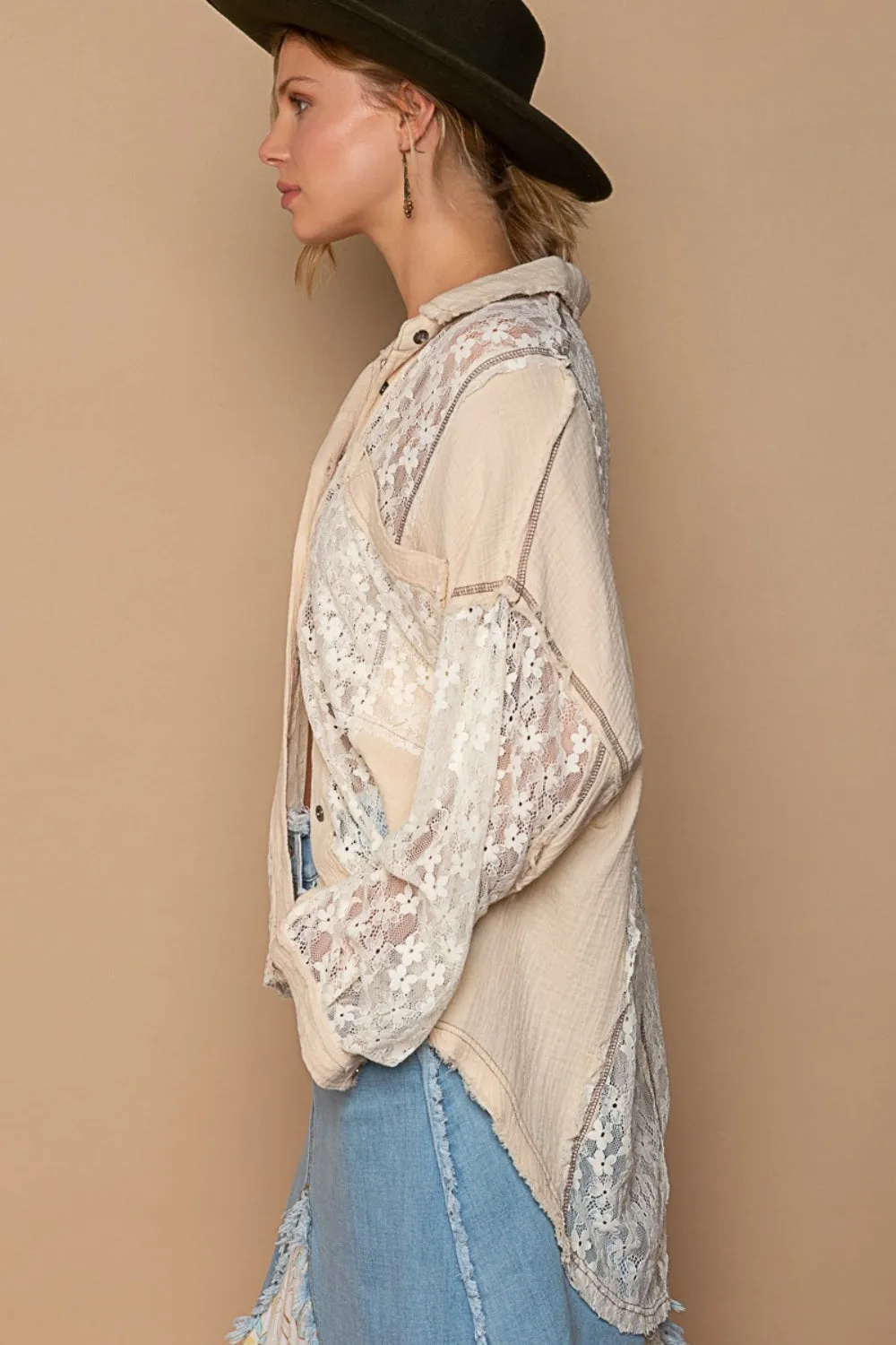 POL Oversize Lace Button-Down Shirt sold by Charming Charlie product image thumbnail 2