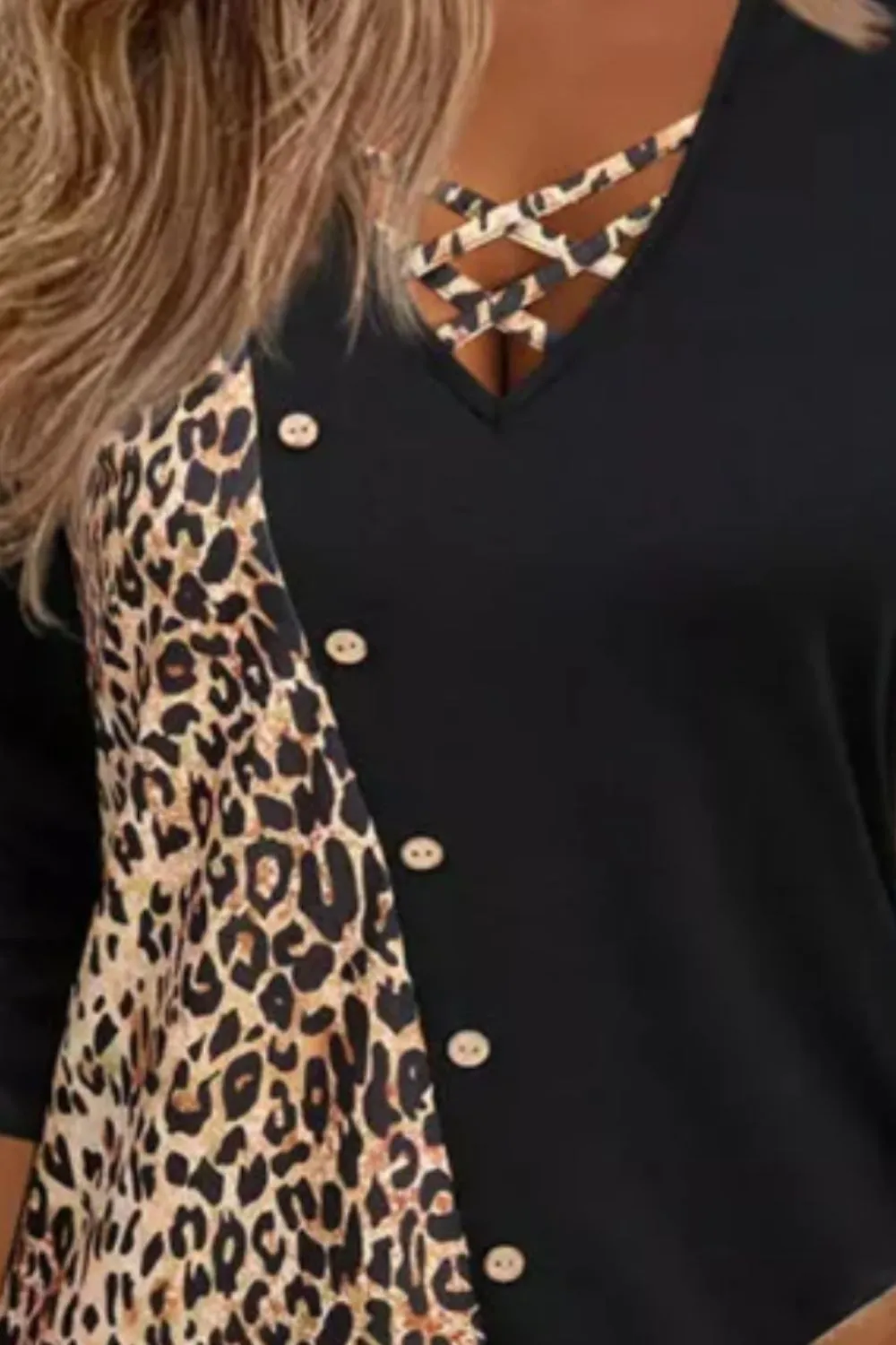 Crisscross Leopard V-Neck Long Sleeve T-Shirt sold by Charming Charlie product image thumbnail 3