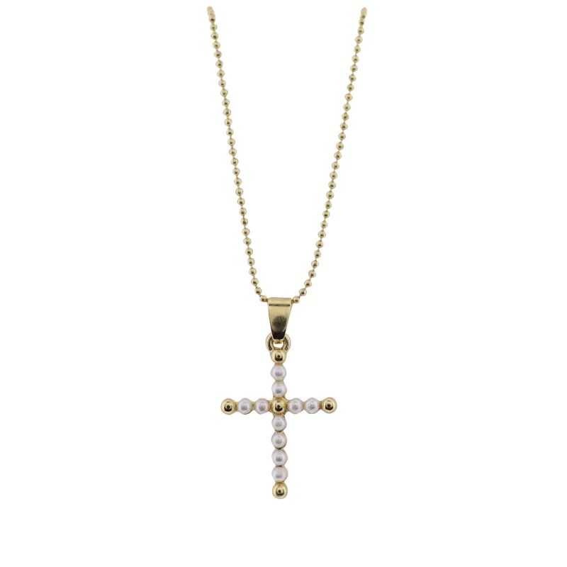 18K Gold Plated Chain Necklace with Pearl Beaded Cross sold by Charming Charlie