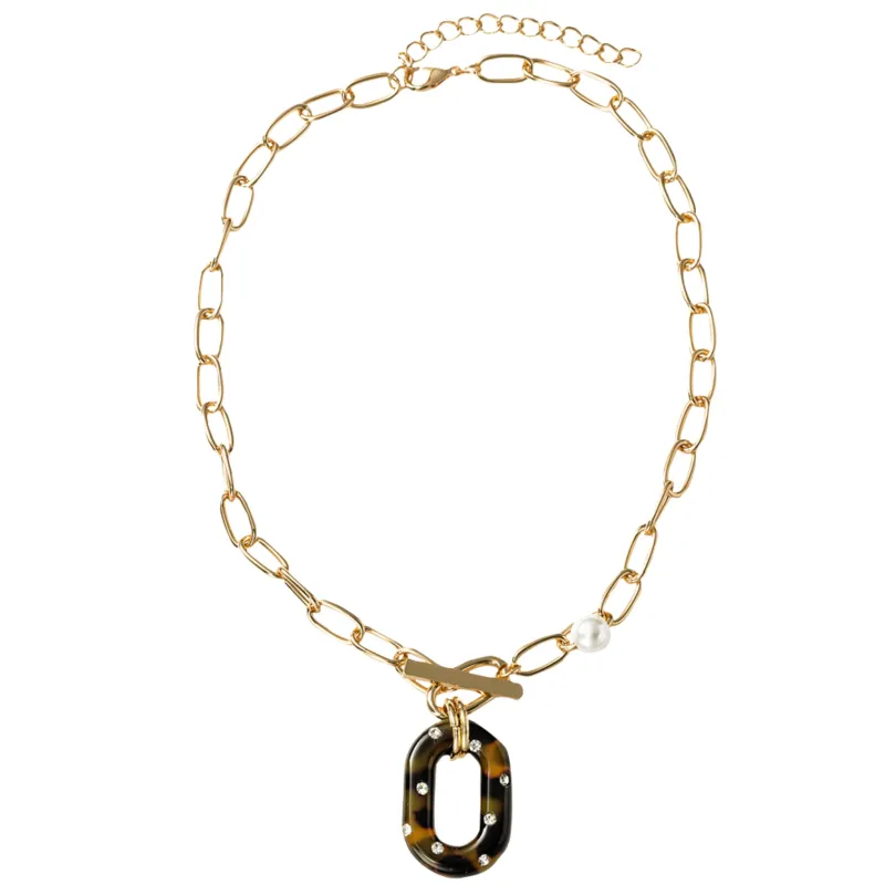 Gold Chain Necklace with Tortoise Oval with Crystals sold by Charming Charlie
