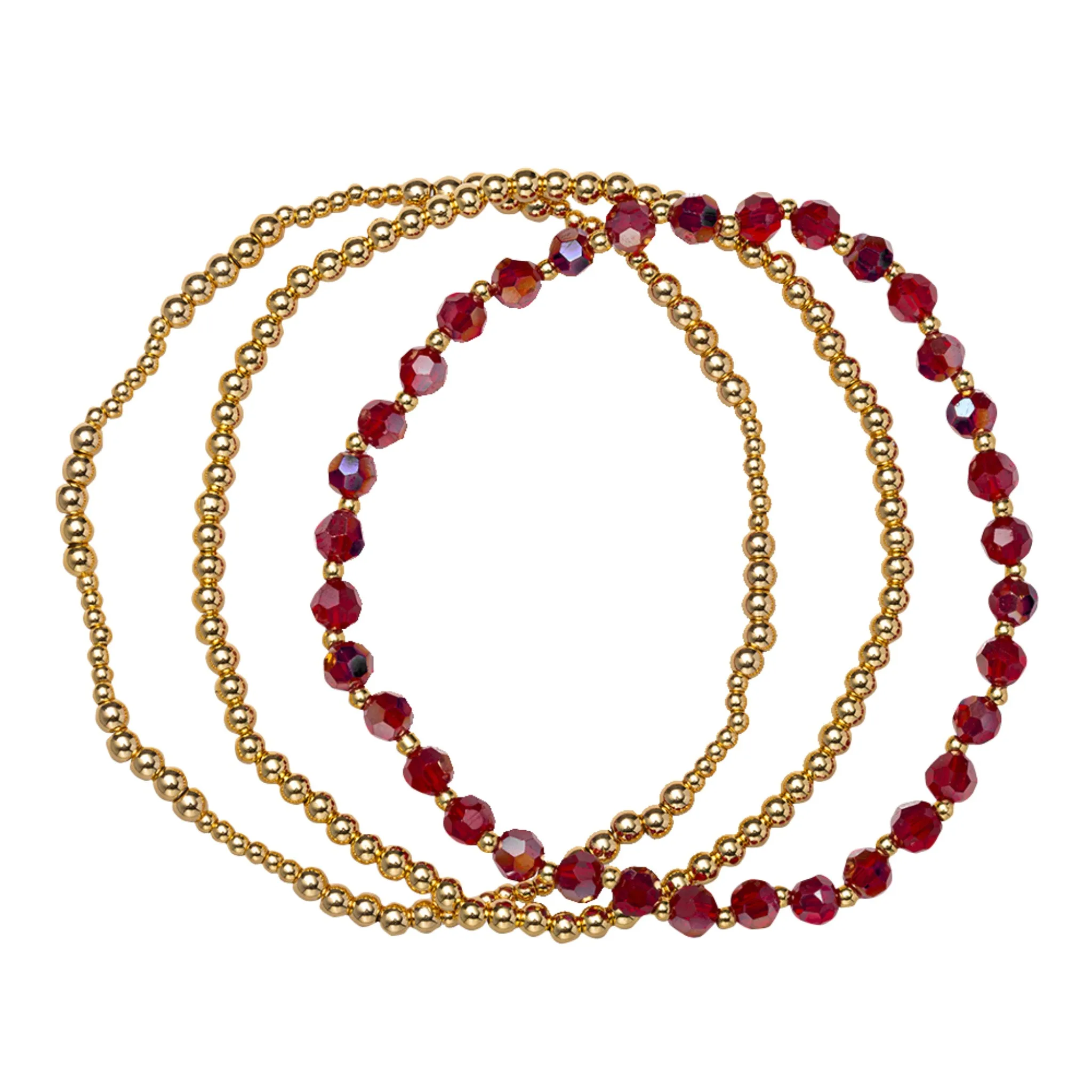 18K Gold Plated Set of 3, January Garnet Beaded Stretch Bracelet sold by Charming Charlie
