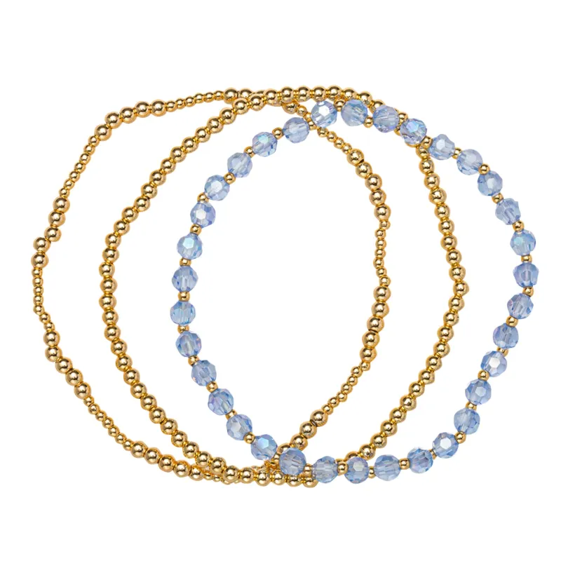 18K Gold Plated Set of 3, December Turquoise Beaded Stretch Bracelet sold by Charming Charlie