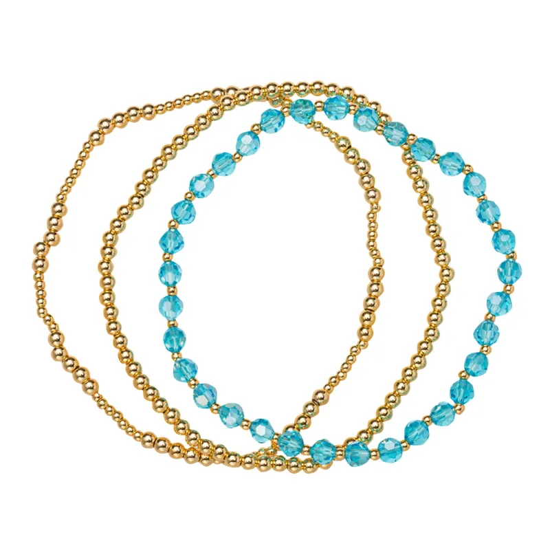 18K Gold Plated Set of 3, March Aquamarine Beaded Stretch Bracelet sold by Charming Charlie