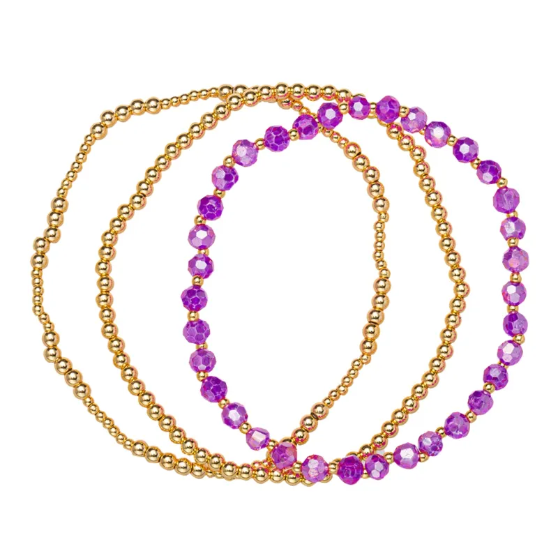 18K Gold Plated Set of 3, February Amethyst Beaded Stretch Bracelet sold by Charming Charlie