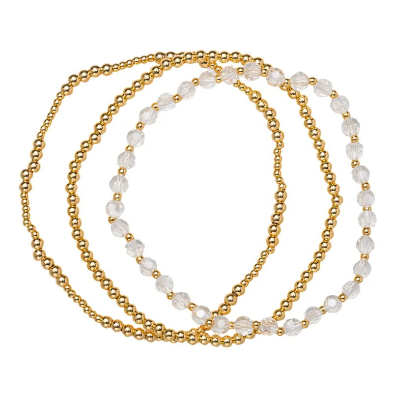 18K Gold Plated Set of 3, April Diamond Beaded Stretch Bracelet sold by Charming Charlie