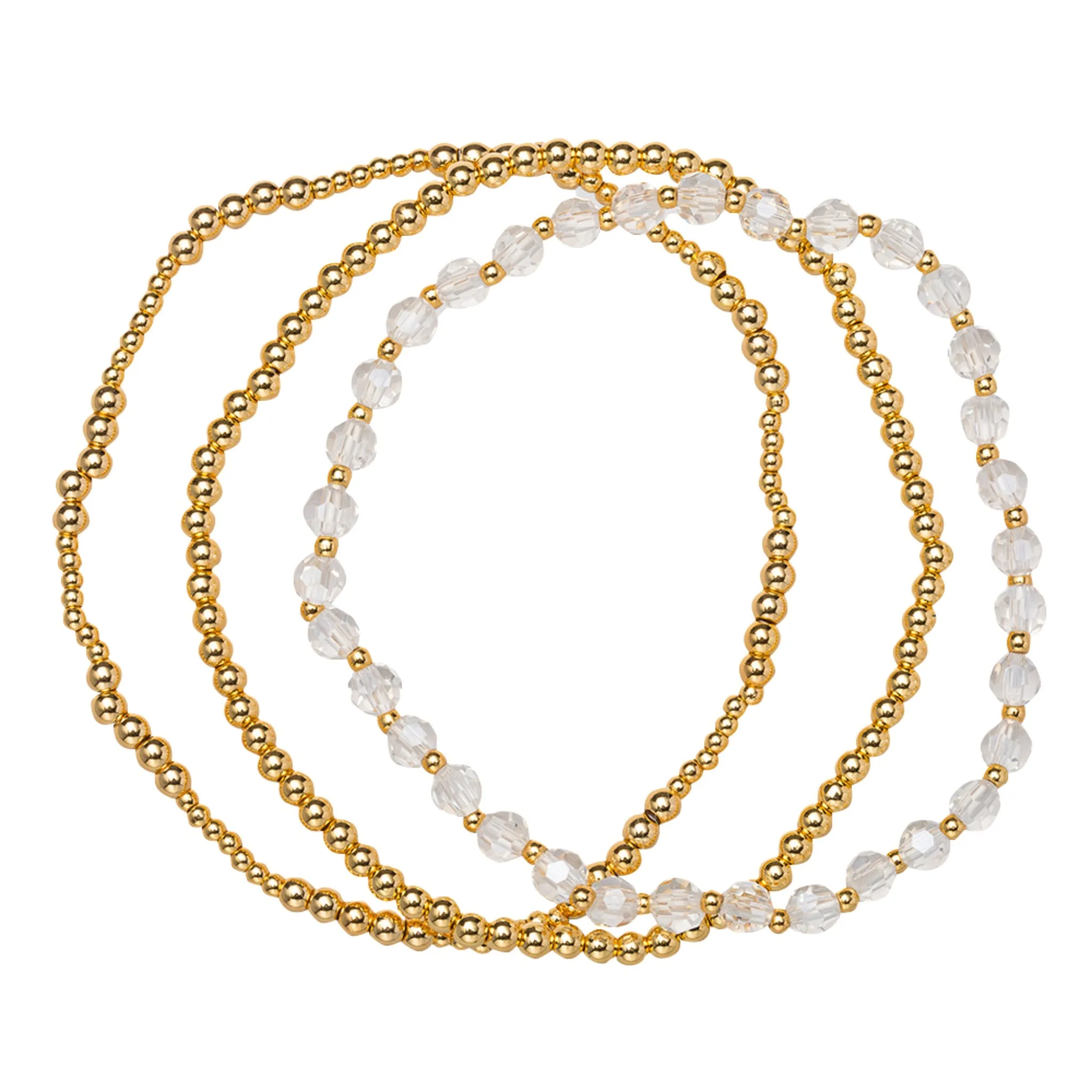 18K Gold Plated Set of 3, April Diamond Beaded Stretch Bracelet sold by Charming Charlie