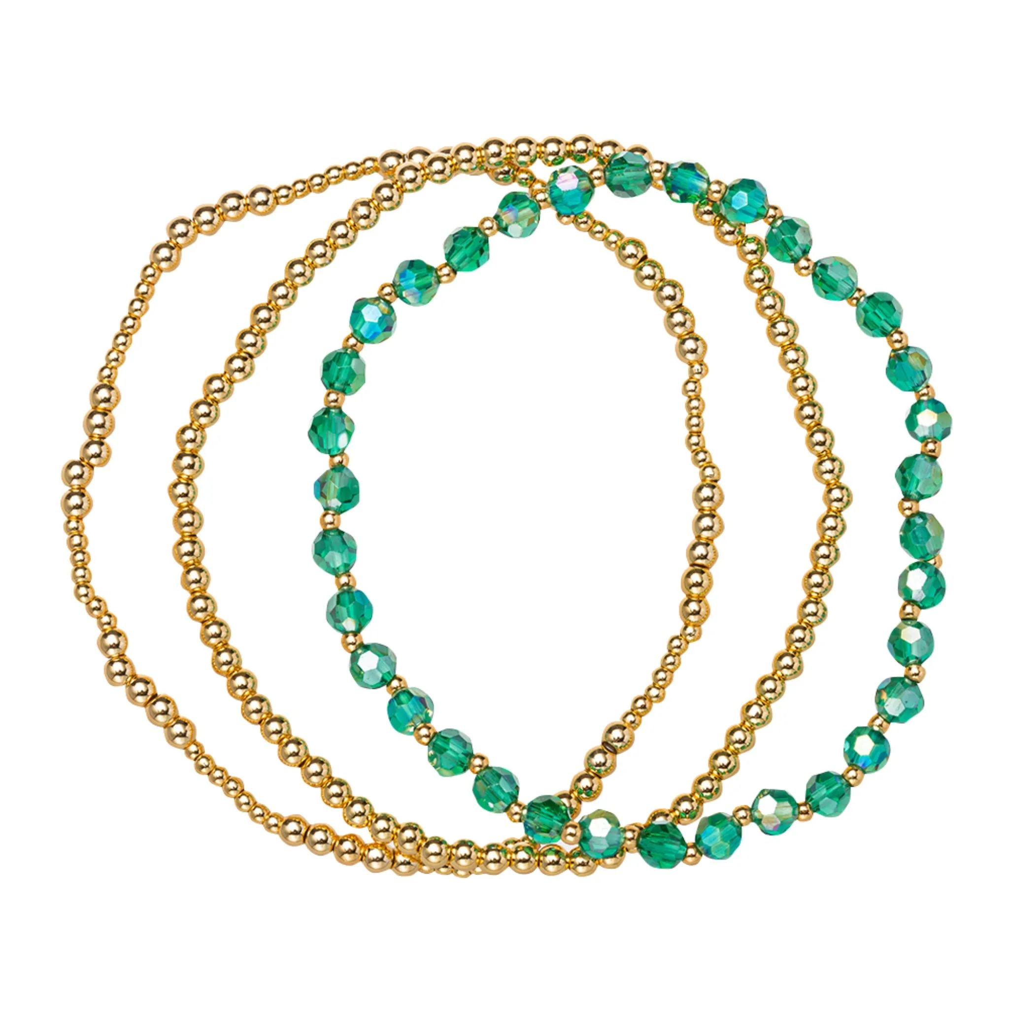 18K Gold Plated Set of 3, May Emerald Beaded Stretch Bracelet sold by Charming Charlie