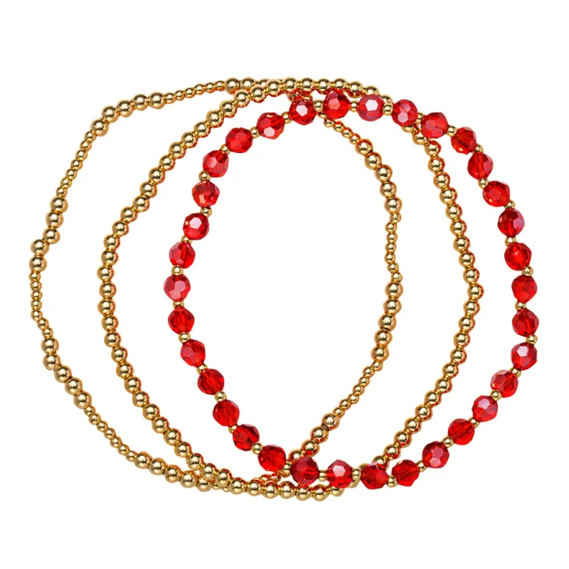 18K Gold Plated Set of 3, July Ruby Beaded Stretch Bracelet sold by Charming Charlie