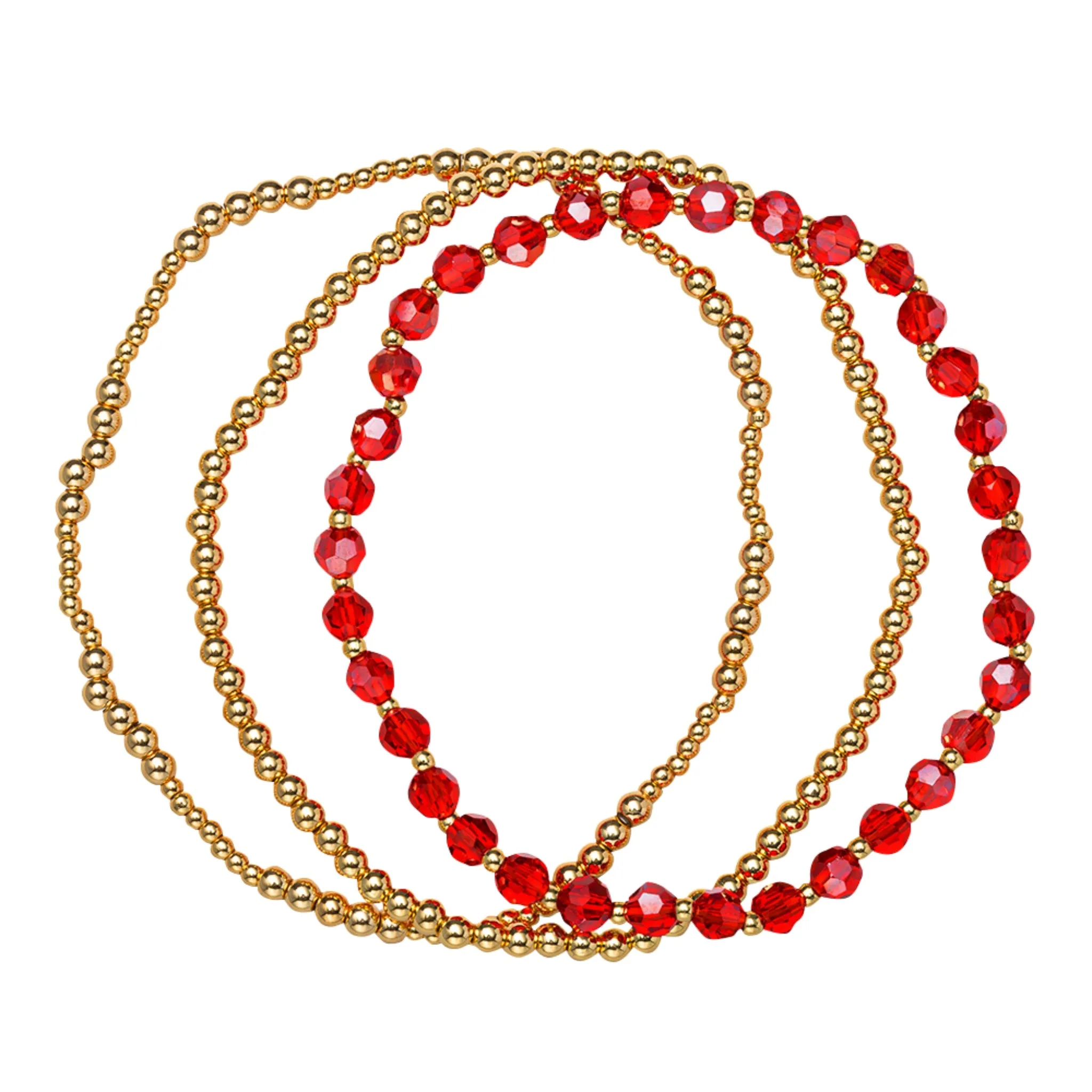 18K Gold Plated Set of 3, July Ruby Beaded Stretch Bracelet sold by Charming Charlie