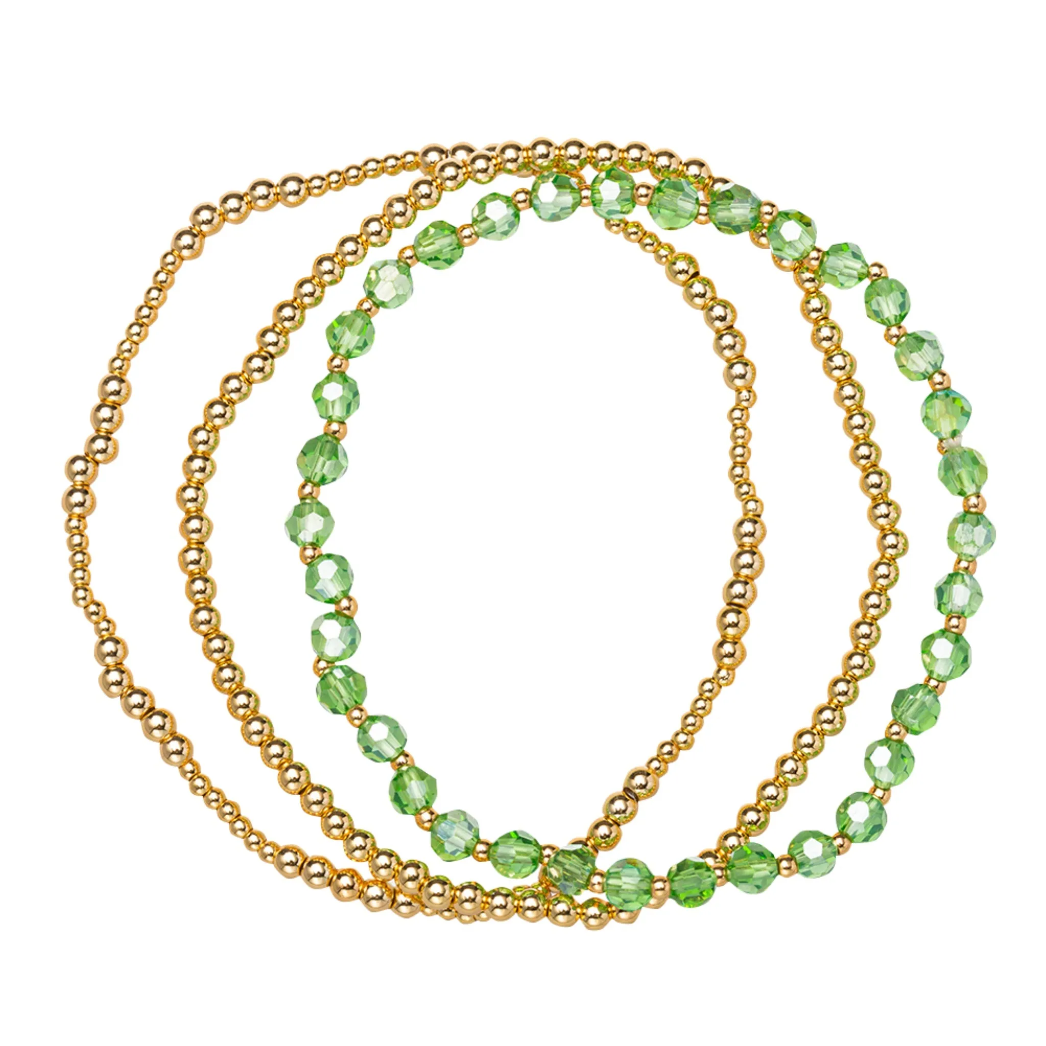 18K Gold Plated Set of 3, August Peridot Beaded Stretch Bracelet sold by Charming Charlie