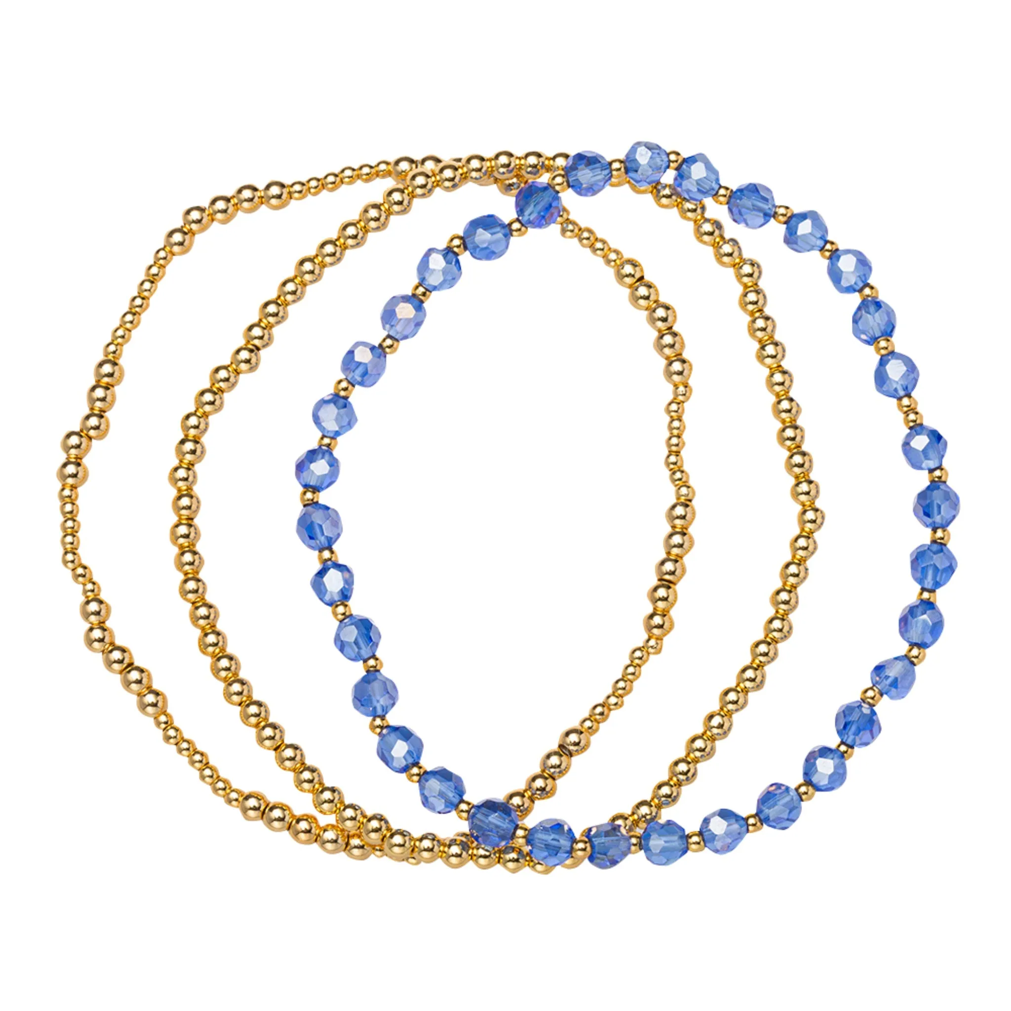18K Gold Plated Set of 3, September Sapphire Beaded Stretch Bracelet sold by Charming Charlie