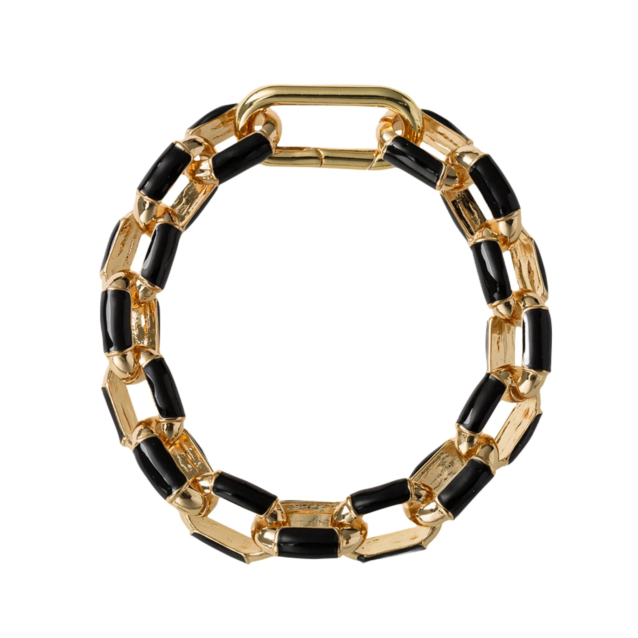 Gold, Black Oval Enamel Chain Spring Link Bracelet sold by Charming Charlie