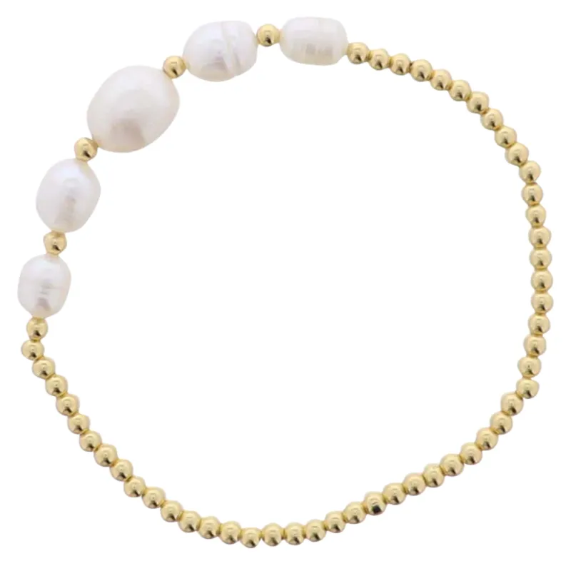18K Gold Plated Gold Beaded Stretch Bracelet with 5 Pearls sold by Charming Charlie