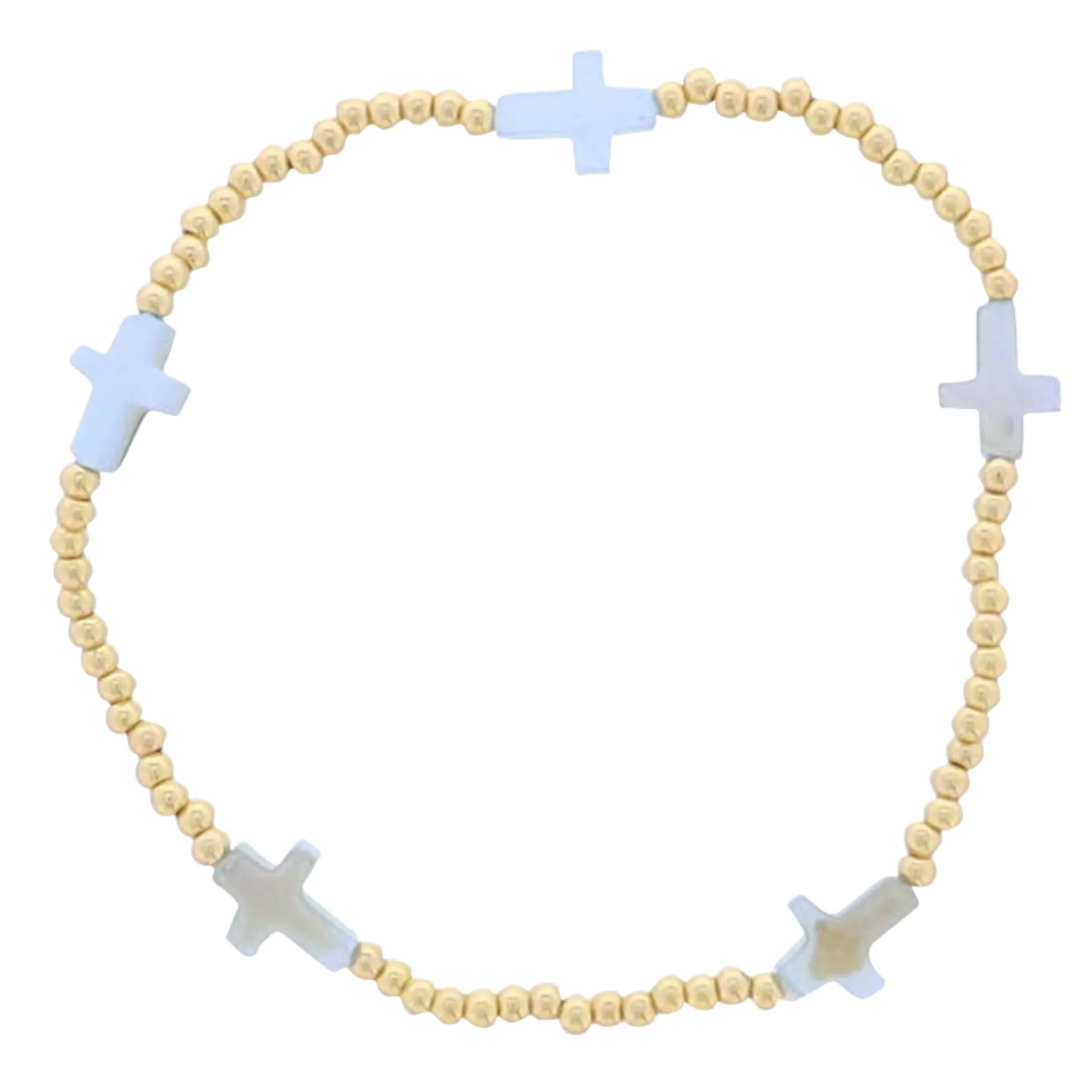18K Gold Plated Gold Beaded Stretch Bracelet with Blue Crosses sold by Charming Charlie