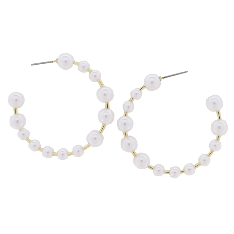 18K Gold Plated Multi Sized Pearl Hoop Earring sold by Charming Charlie