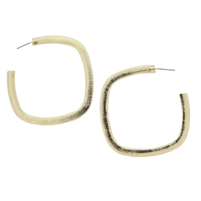 18K Gold Plated Textured Square Hoop Earring sold by Charming Charlie