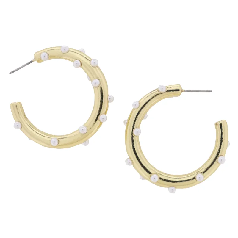 18K Gold Plated Hoop Earring with White Pearls sold by Charming Charlie