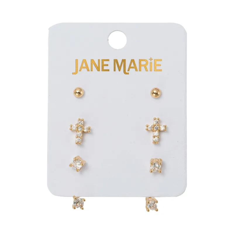 Set of 3 Earrings, Gold Ball, Crystal Cross, Crystal with Crstyal Jacket sold by Charming Charlie