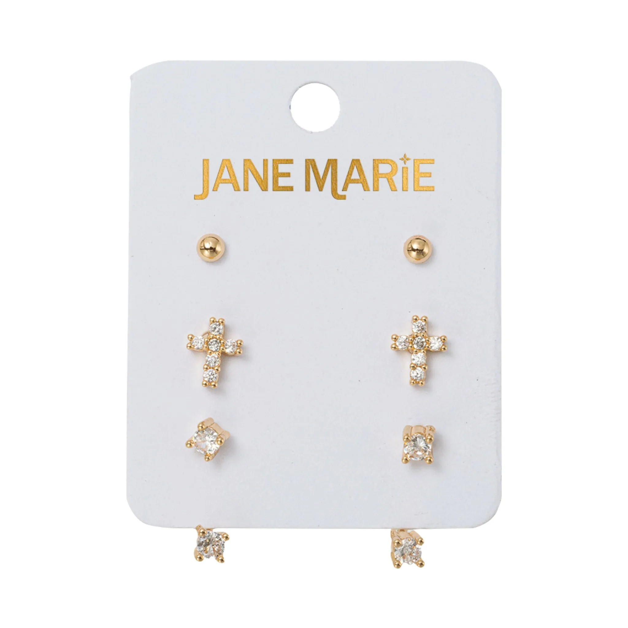 Set of 3 Earrings, Gold Ball, Crystal Cross, Crystal with Crstyal Jacket sold by Charming Charlie