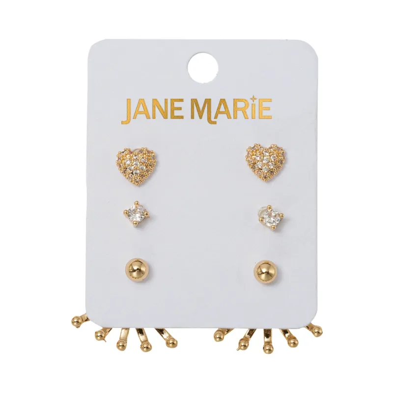 Set of 3 Earrings, Crystal Heart, Crystal, Gold Ball with Gold Ball Tip Fan Jacket sold by Charming Charlie