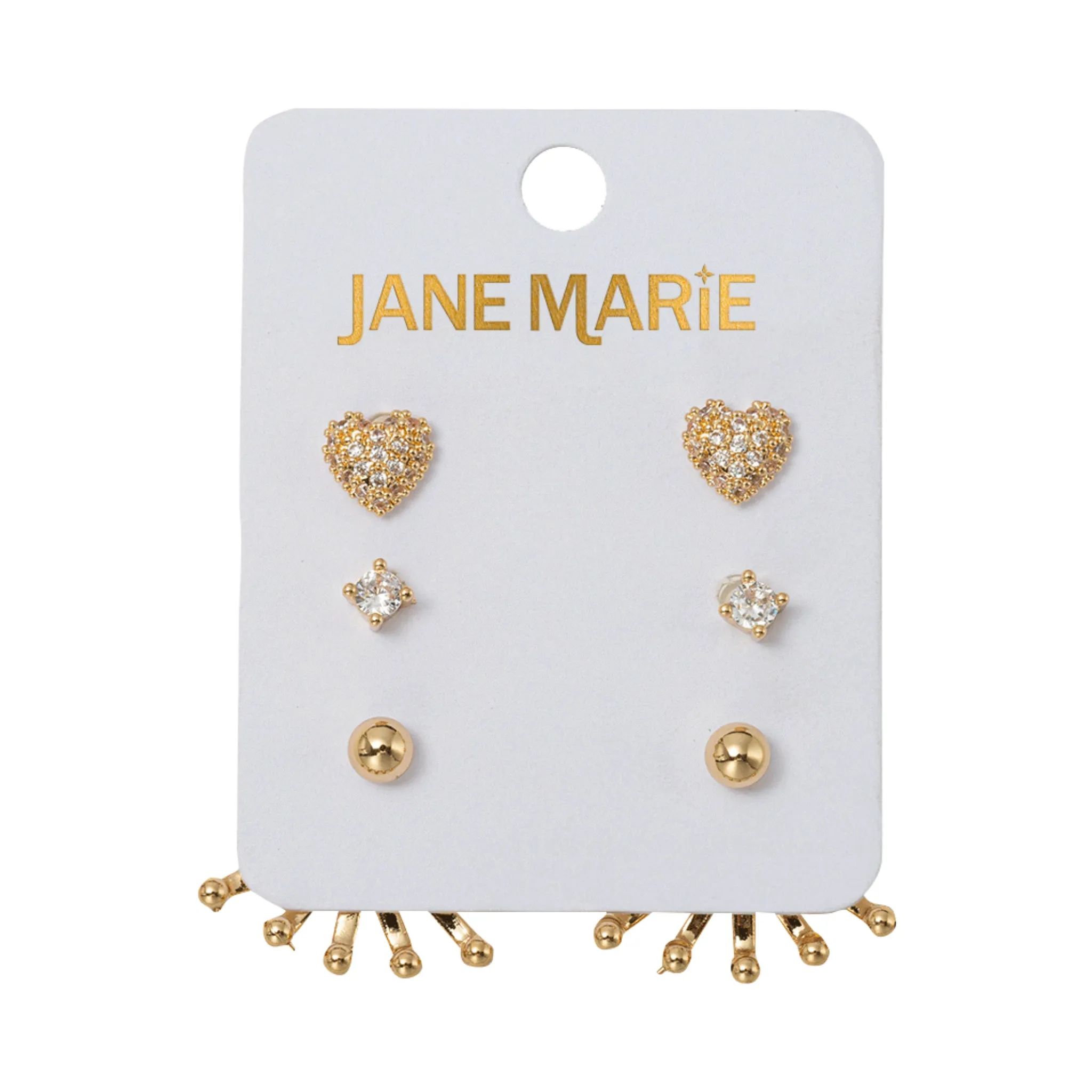 Set of 3 Earrings, Crystal Heart, Crystal, Gold Ball with Gold Ball Tip Fan Jacket sold by Charming Charlie