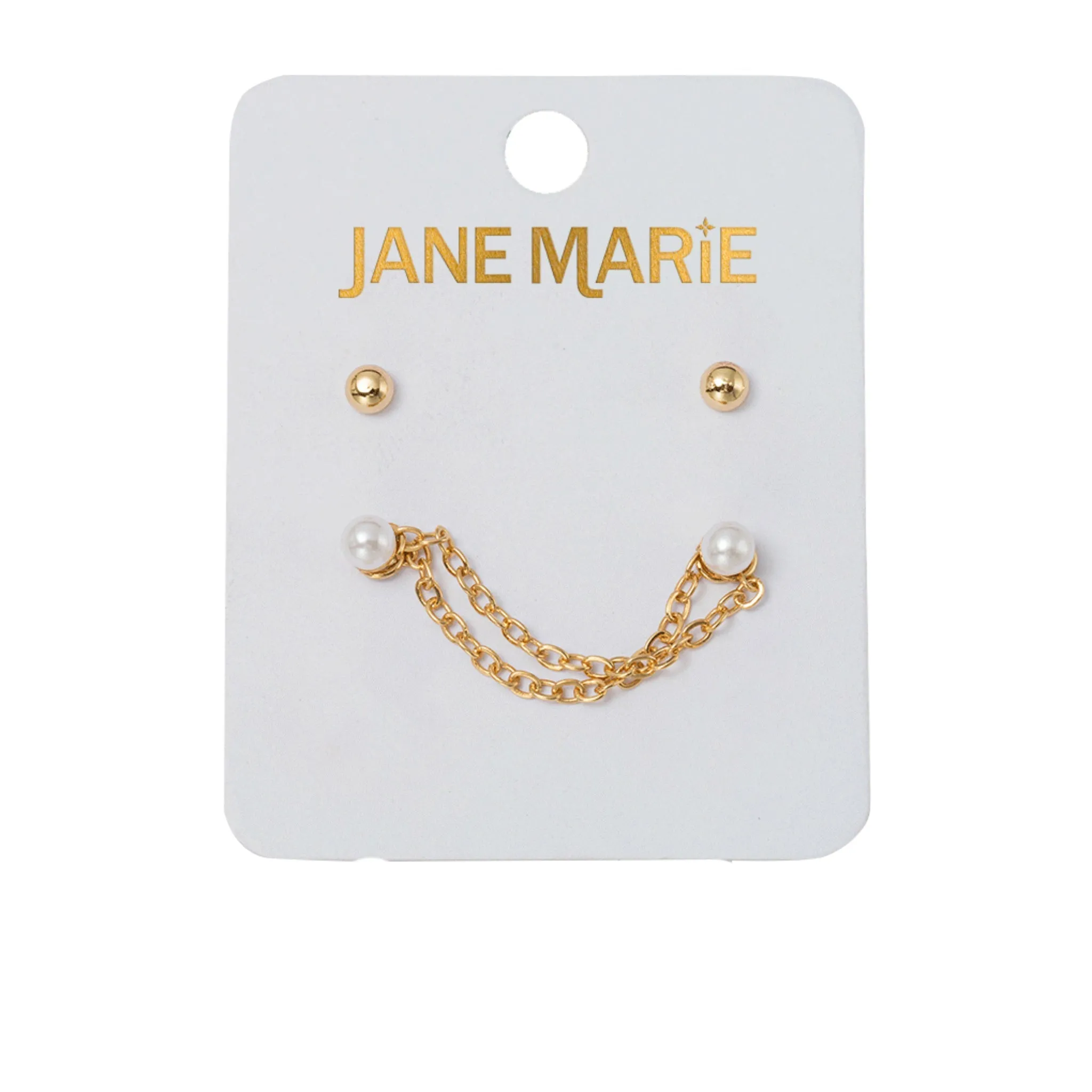 Set of 2 Earrings, Gold Ball, Pearl Double Stud Chain Earring sold by Charming Charlie