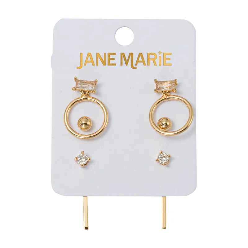 Set of 3 Earrings, Crystal with Hoop, Gold Ball, Crystal with Jacket Bar sold by Charming Charlie